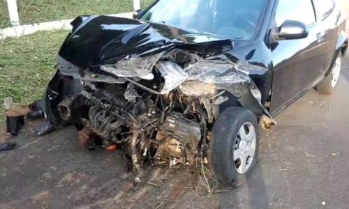 REGIÃO: Motorista é fechado por caminhão e colide contra defensa metálica