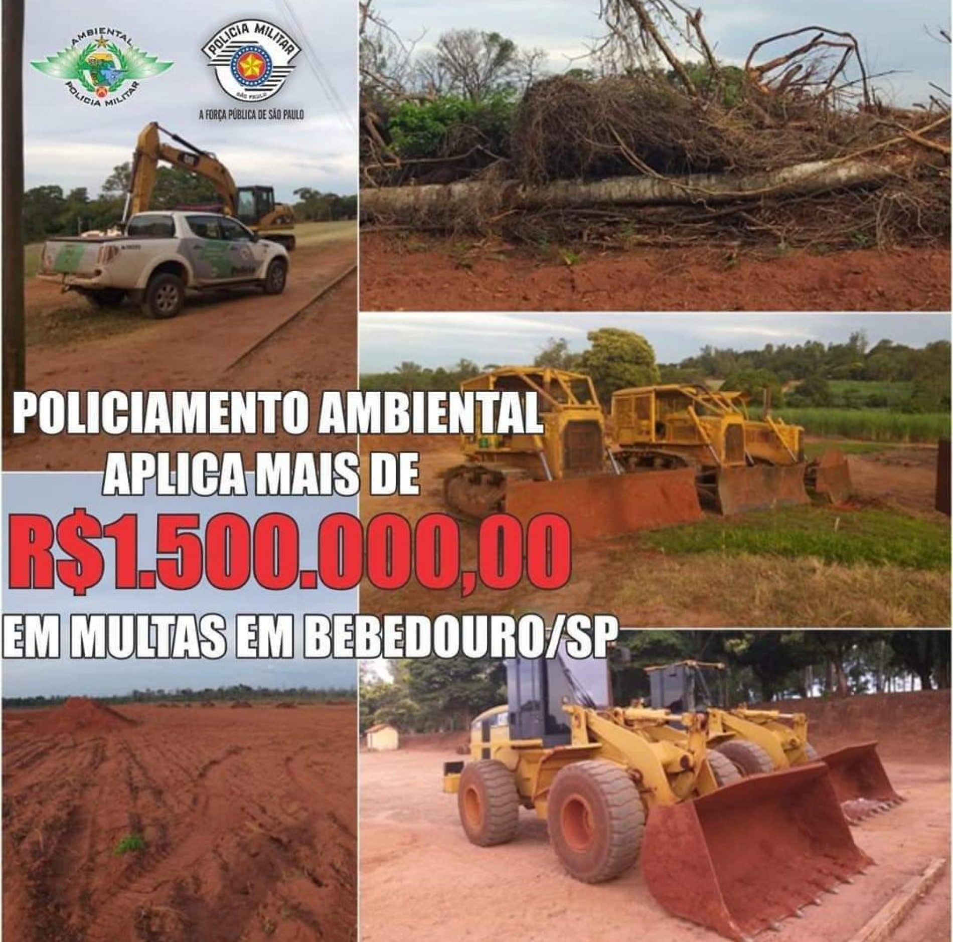 BEBEDOURO: Polícia Ambiental aplica mais de um milhão e meio de multa e embarga área desmatada