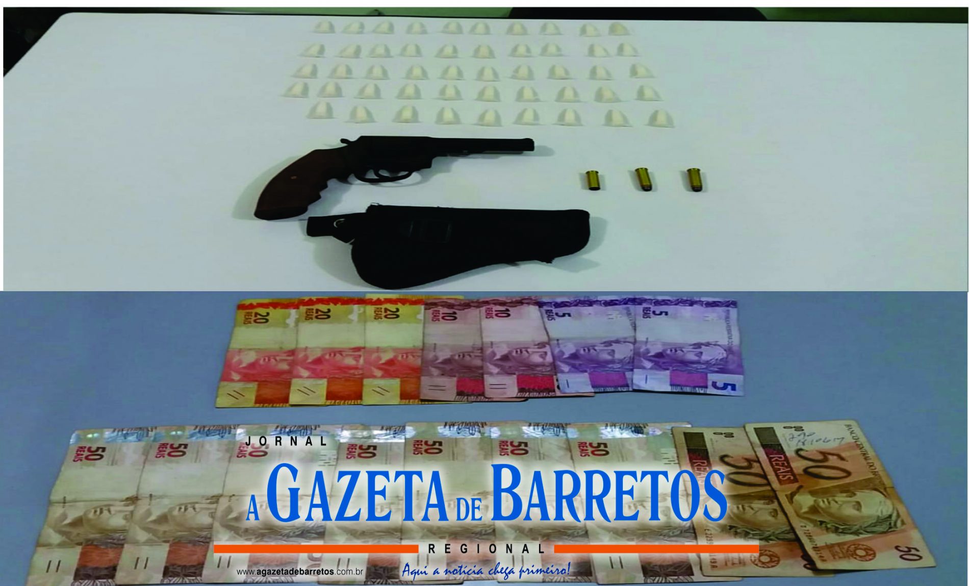 BARRETOS: Força Tática recupera revólver furtado em agência bancária e apreende dinheiro e drogas em residência de menor
