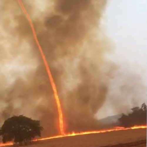 IPUÃ: Em dia de calor forte e queimada, morador registra redemoinho de fogo