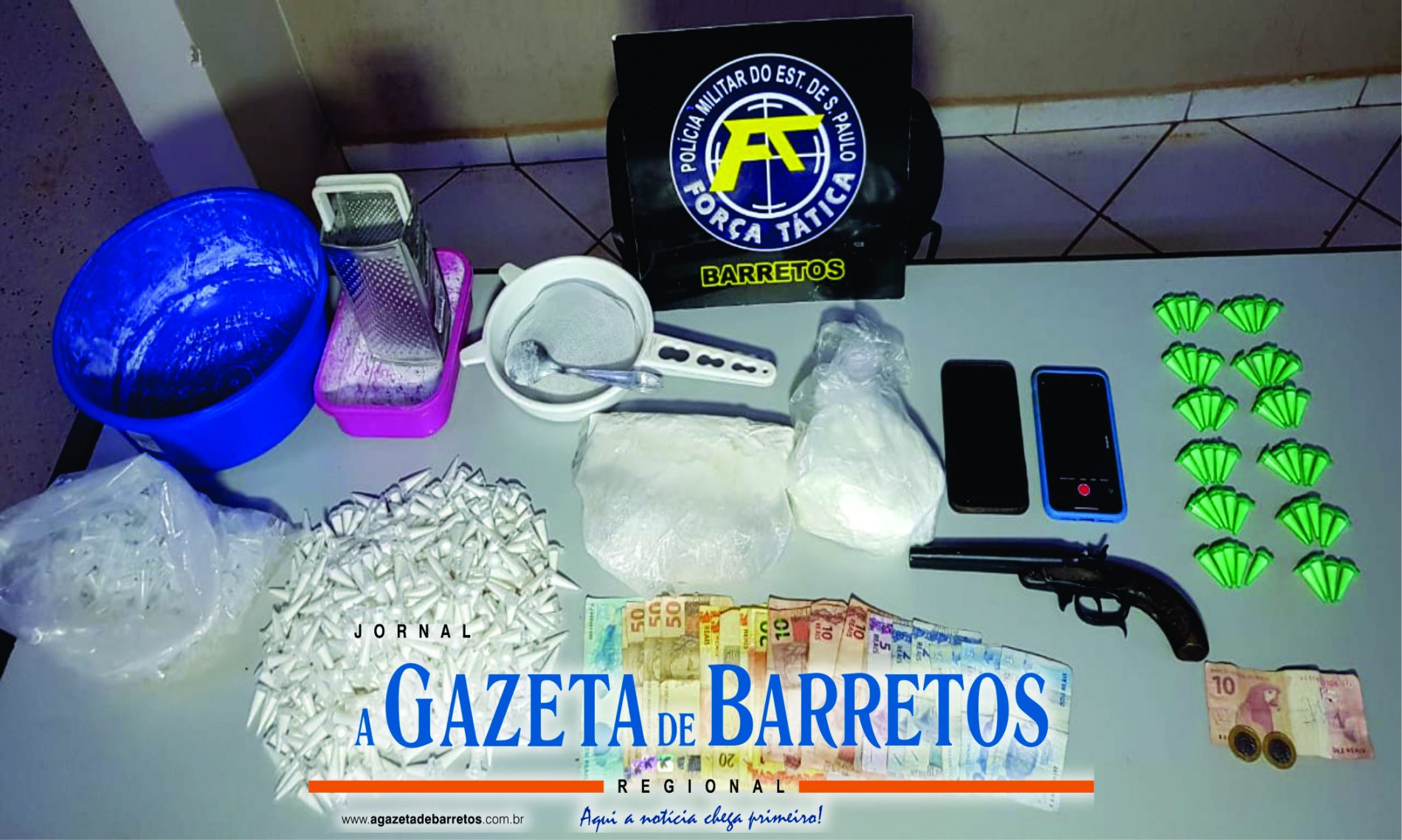 BARRETOS: “Operação Narcos” prende três pessoa e apreende dinheiro, arma e quase um quilo e meio de drogas